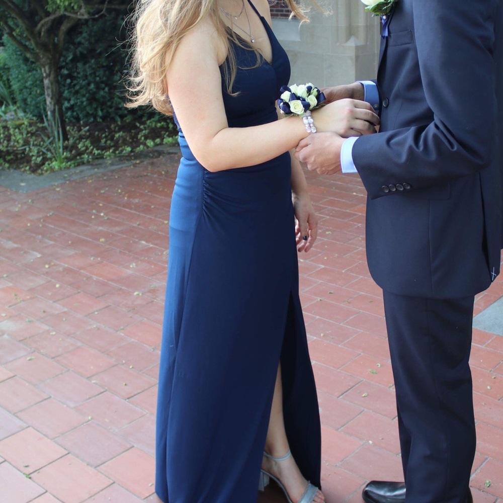 Navy Blue Slit, Racerback Formal Dress